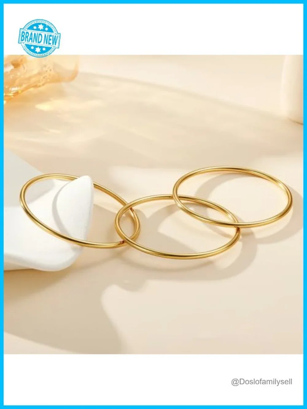 18K Gold Plated Stainless Steel Stackable Thin Round Bangles Set of 3